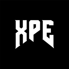 Fototapeta premium XPE letter logo design for technology company. XPE logo design black and white color combination. XPE logo, XPE vector, XPE design, XPE icon, XPE alphabet. XPE typography logo design.