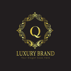 Letter Luxury brand logo design with a royal gold crown emblem and elegant typography
