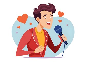 Fototapeta premium A man is holding a microphone and smiling