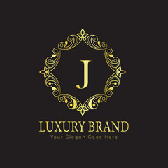 Letter Luxury brand logo design with a royal gold crown emblem and elegant typography
