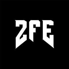 ZFE letter logo design for technology company. ZFE logo design black and white color combination. ZFE logo, ZFE vector, ZFE design, ZFE icon, ZFE alphabet. ZFE typography logo design.