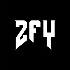 ZFY letter logo design for technology company. ZFY logo design black and white color combination. ZFY logo, ZFY vector, ZFY design, ZFY icon, ZFY alphabet. ZFY typography logo design.
