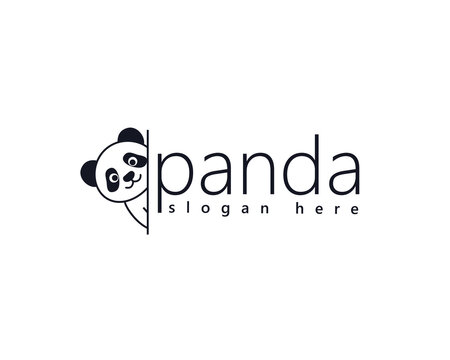 creative baby panda peeking out from behind the wall, cute animal logo
