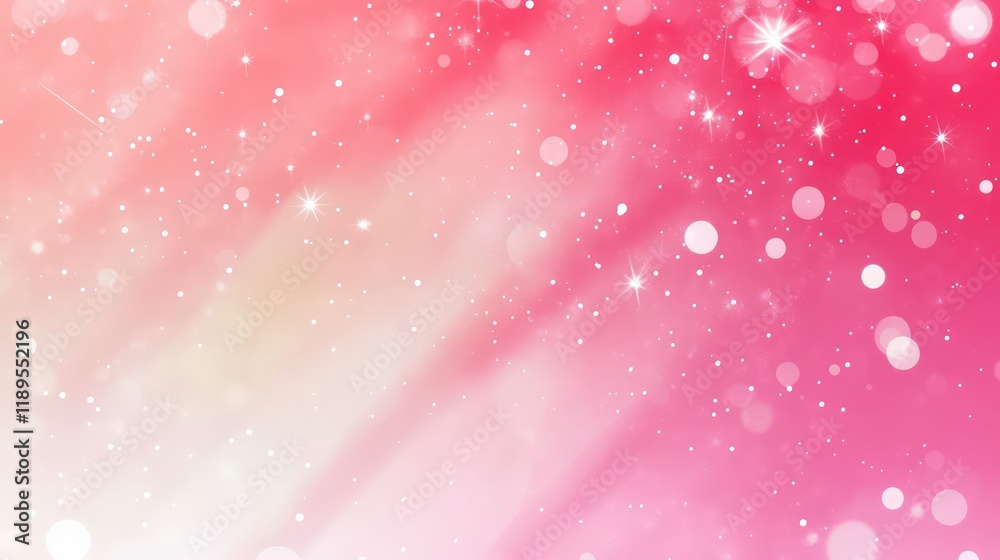 Poster Abstract pink and white bokeh background with sparkling lights and soft glow.