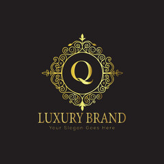 Letter Luxury brand logo design with a royal gold crown emblem and elegant typography
