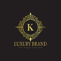 Letter Luxury brand logo design with a royal gold crown emblem and elegant typography
