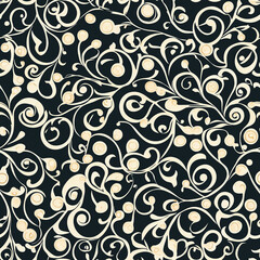 Indonesian batik textile printing seamless pattern design elegant floral elements dark background vibrant artistry for home decor