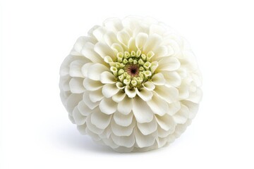 a single white zinnia flower on white