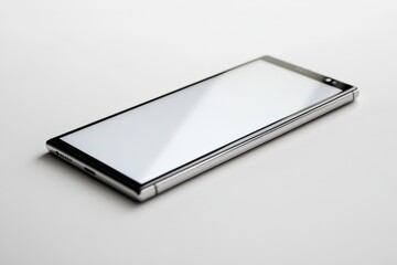 a modern smartphone with a blank screen on a white surface