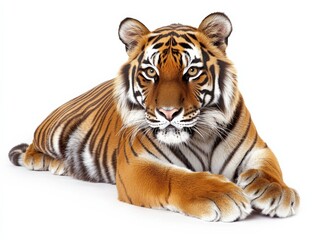 Obraz premium a tiger rests against a white background