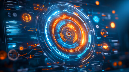 Fototapeta premium Futuristic digital interface with glowing circular patterns