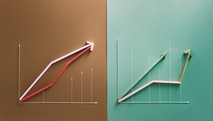 Two intersecting curve graphs, one rising and one falling, showing different axes