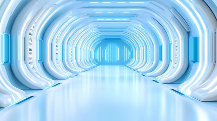 Fototapeta premium Futuristic hallway with blue lights and sleek design
