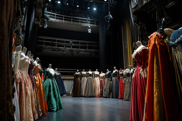 Naklejka premium Clear Theater Setup with Costumes Ready for Performance Prep