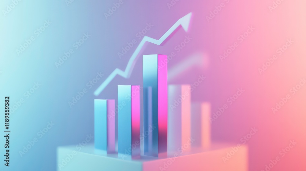 Poster abstract 3d bar graph with upward arrow, depicting growth and success.