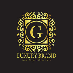 Letter Luxury brand logo design with a royal gold crown emblem and elegant typography
