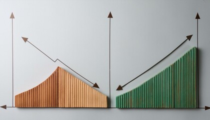 Two intersecting curve graphs, one rising and one falling, showing different axes