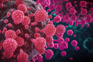 Fototapeta premium Microscopic View of HMPV Virus Particles