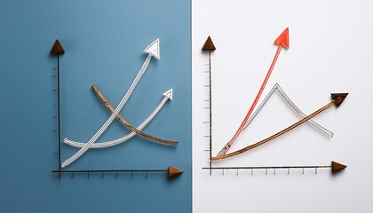Two intersecting curve graphs, one rising and one falling, showing different axes