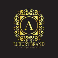 Letter Luxury brand logo design with a royal gold crown emblem and elegant typography