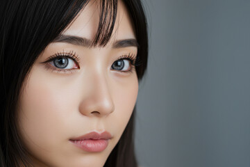 Fototapeta premium グレーのカラーコンタクトレンズをつけた女性、カラコン、メイク