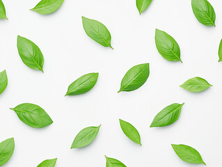 Naklejka premium Group of Fresh Basil Leaves Showing Vibrant Green Herbs