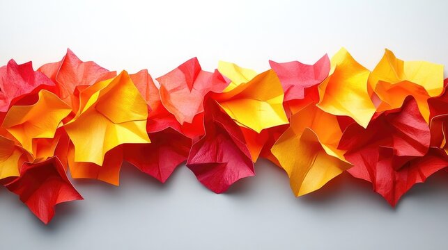 A bold 3D laminated wall with triangular geometric patterns in vibrant red, orange, and yellow, creating a striking focal point.