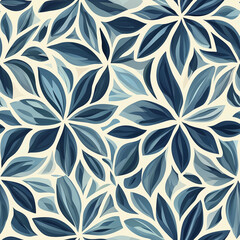 Floral pattern featuring blue leaves on a light background, ideal for textile design or wallpaper.