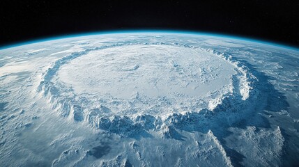 This satellite view highlights the vast ice coverage in polar regions, underscoring the critical state of Earth's climate and its impact on ecosystems and weather patterns