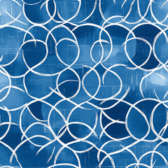 Abstract blue pattern featuring white circles over a textured background.