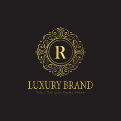 Letter Luxury brand logo design with a royal gold crown emblem and elegant typography