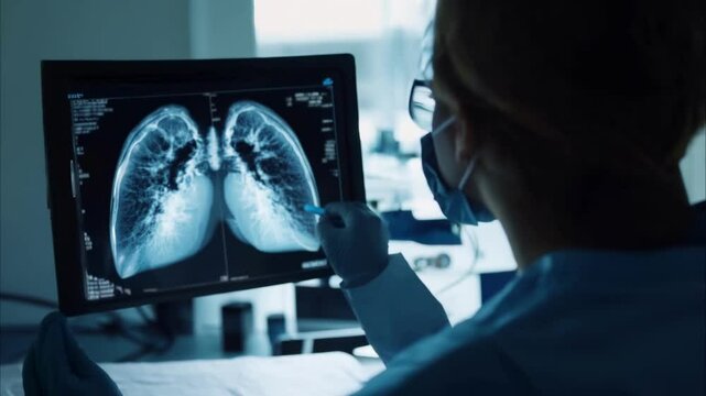 doctor looks at list of chest x-rays in medical room