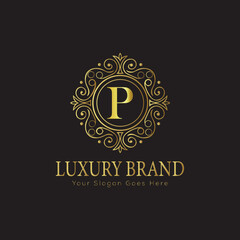 Letter Luxury brand logo design with a royal gold crown emblem and elegant typography