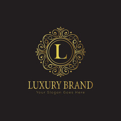 Letter Luxury brand logo design with a royal gold crown emblem and elegant typography
