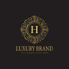 Letter Luxury brand logo design with a royal gold crown emblem and elegant typography