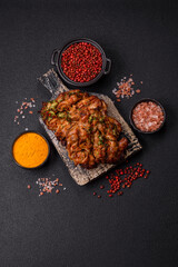 Grilled chicken fillet with garlic sauce, hot pepper