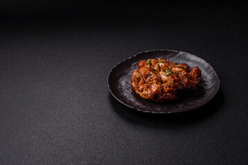 Grilled chicken fillet with garlic sauce, hot pepper