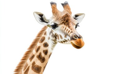Obraz premium a close-up of a giraffe's head and neck against a white background