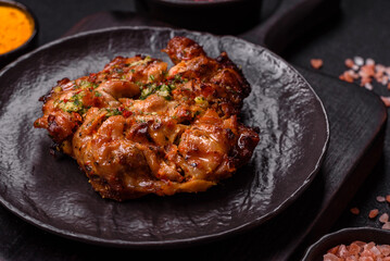 Grilled chicken fillet with garlic sauce, hot pepper
