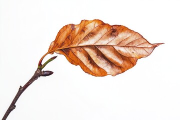 Fototapeta premium Isolated Copper Beech Leaf on White Background - A Touch of Nature's Beauty