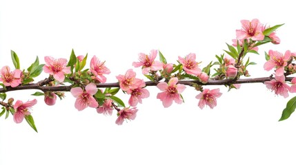 Obraz premium Delicate Blossom of Peach Flowers on Twigs Against a Pristine White Backdrop