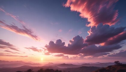 Obraz premium Majestic sunrise with hues of pink and blue in the sky and a few wispy clouds scattered across the horizon, blue sky, sunrise, peaceful