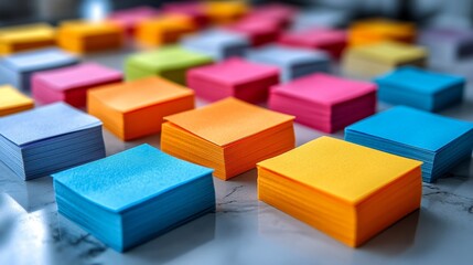 Obraz premium Bright office workspace with colorful plants and sticky notes for creativity and organization