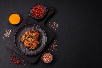 Grilled chicken fillet with garlic sauce, hot pepper