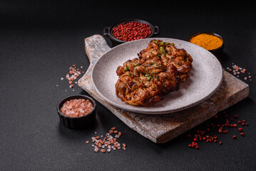 Grilled chicken fillet with garlic sauce, hot pepper