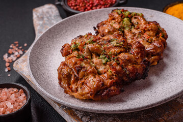 Grilled chicken fillet with garlic sauce, hot pepper