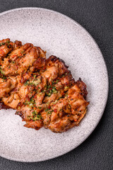 Grilled chicken fillet with garlic sauce, hot pepper