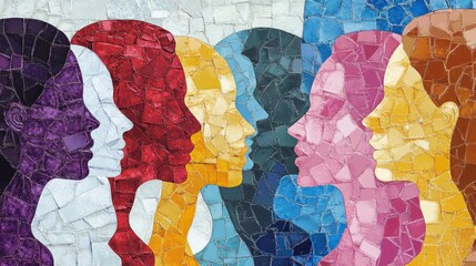 Naklejka premium Diverse Women's Faces in Colorful Mosaic Art