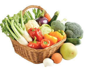 Vibrant Basket of Fresh Fruits and Vegetables - A Healthy and Delicious Selection , isolated on white background PNG