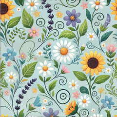 BLUE FLORAL BACKGROUND PRINT DESIGN IN VECTOR